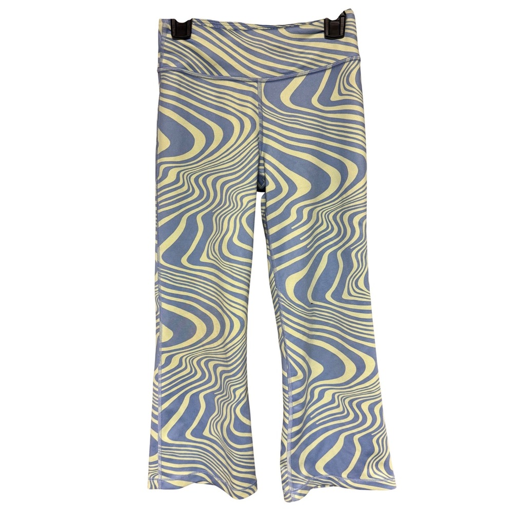 Athleta Girl Chit Chat Kick Flare Capri‎ Blue Lime Swirl Leggings Kids M 8-10